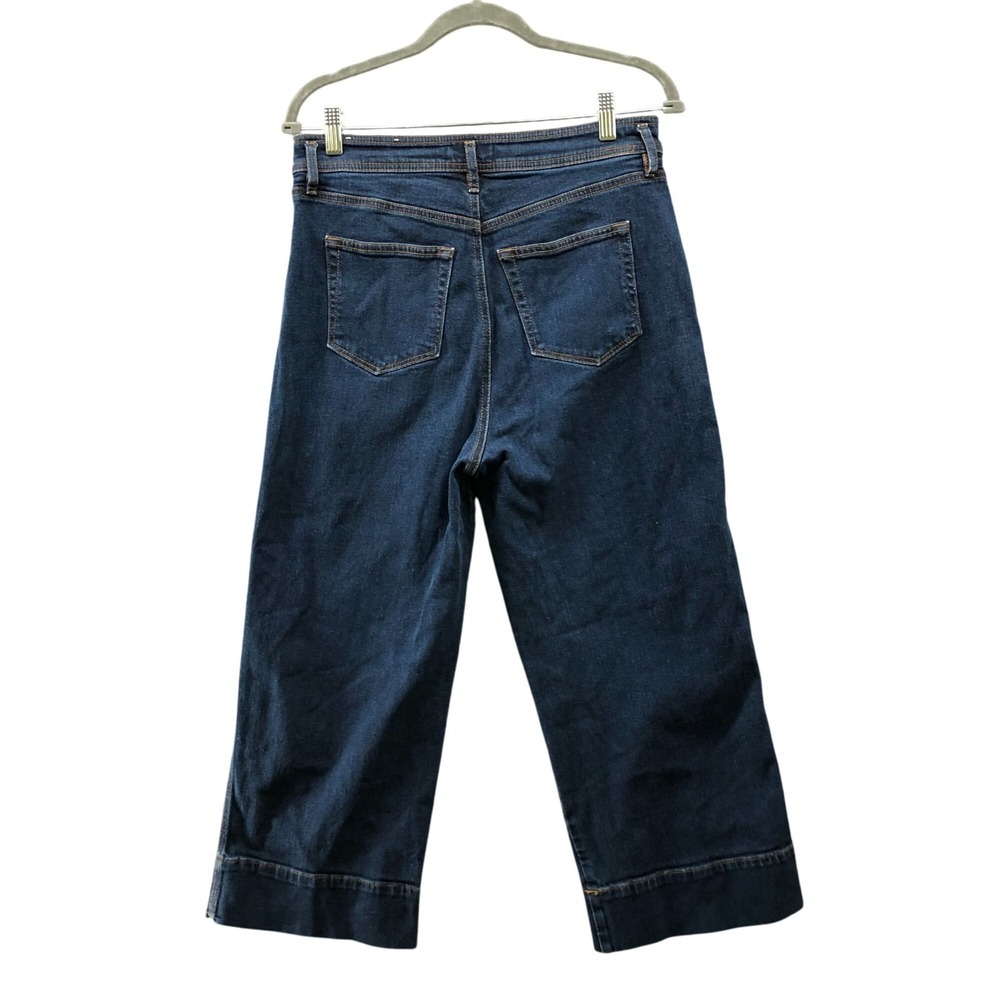 Loft High Waisted Wide Leg Crop Jeans Womens 28 / 6 Blue Dark Wash Stretch - Picture 2 of 11